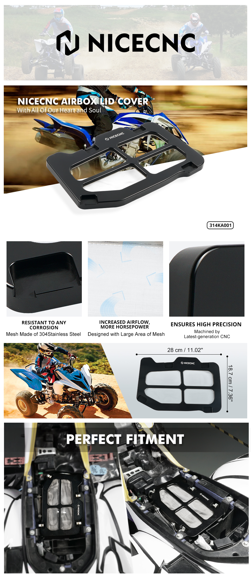 NICECNC Airbox Lid Cover For Yamaha Raptor 700 / 700R (2006–2026